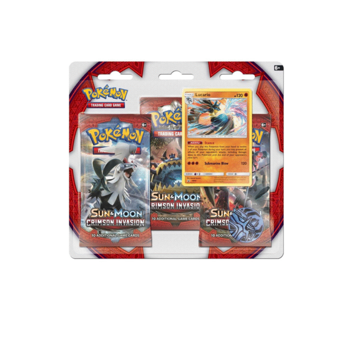 Pokémon TCG: Sun & Moon-Crimson Invasion 3 Booster Packs, Coin & Lucario Promo Card Pokémon TCG: Sun & Moon-Crimson Invasion 3 Booster Packs, Coin & Lucario Promo Card